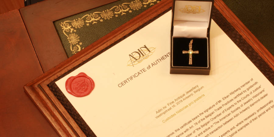 White gold Art deco diamond cross with old mine cut and rose cut diamonds